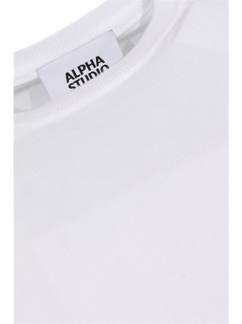 Maglia girocollo in filato di cotone Bianco Alpha Studio | AU-5000C1000